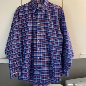 Brooks Brothers like new button down shirt.  Size L. Great Blue/red plaid.